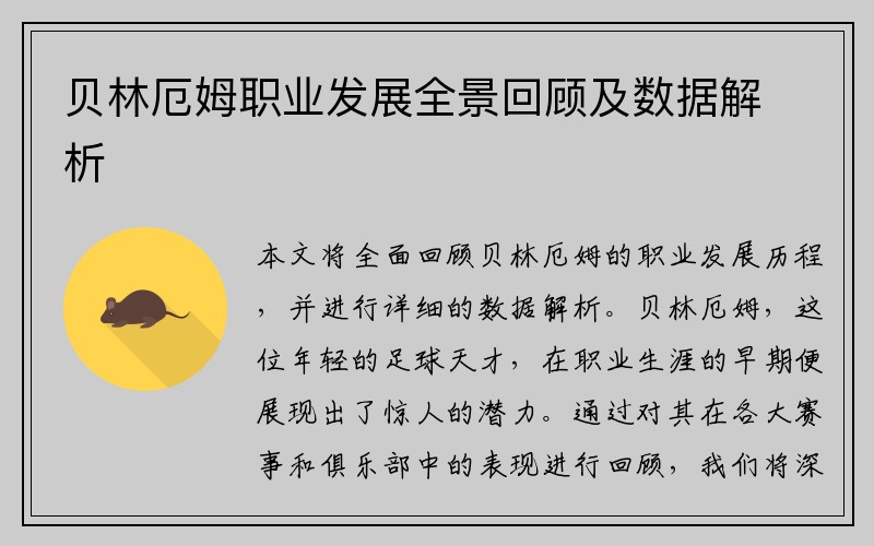 贝林厄姆职业发展全景回顾及数据解析